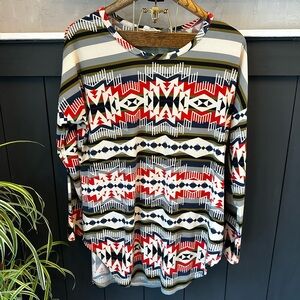Bo Bel Long Sleeve Aztec Print Red Black White Tunic sz L‎